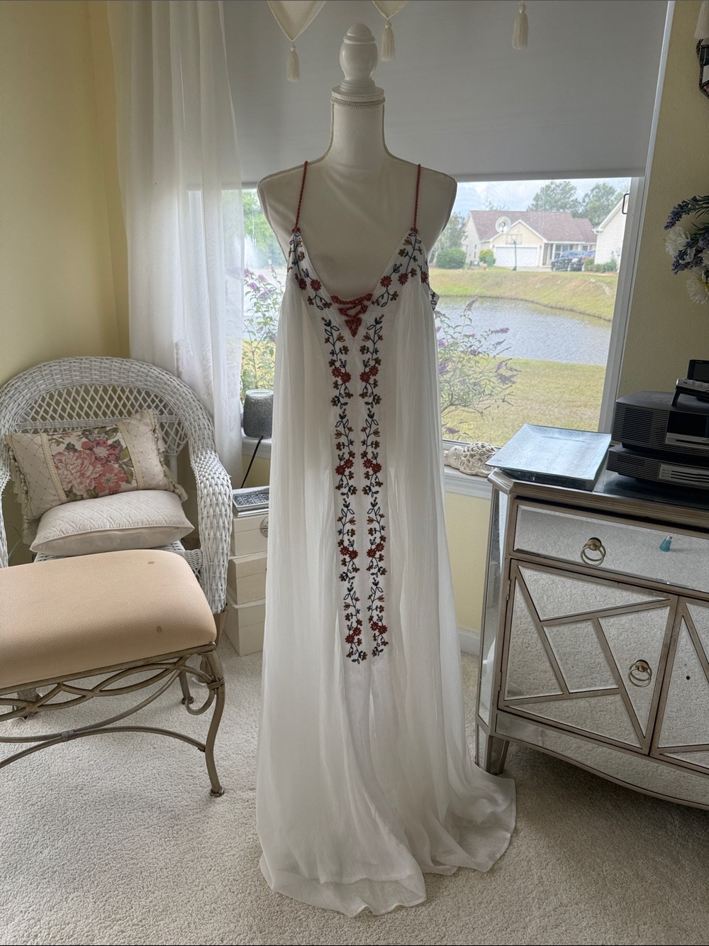 Lauren Conrad romantic flowing sundress maxi embroidered boho